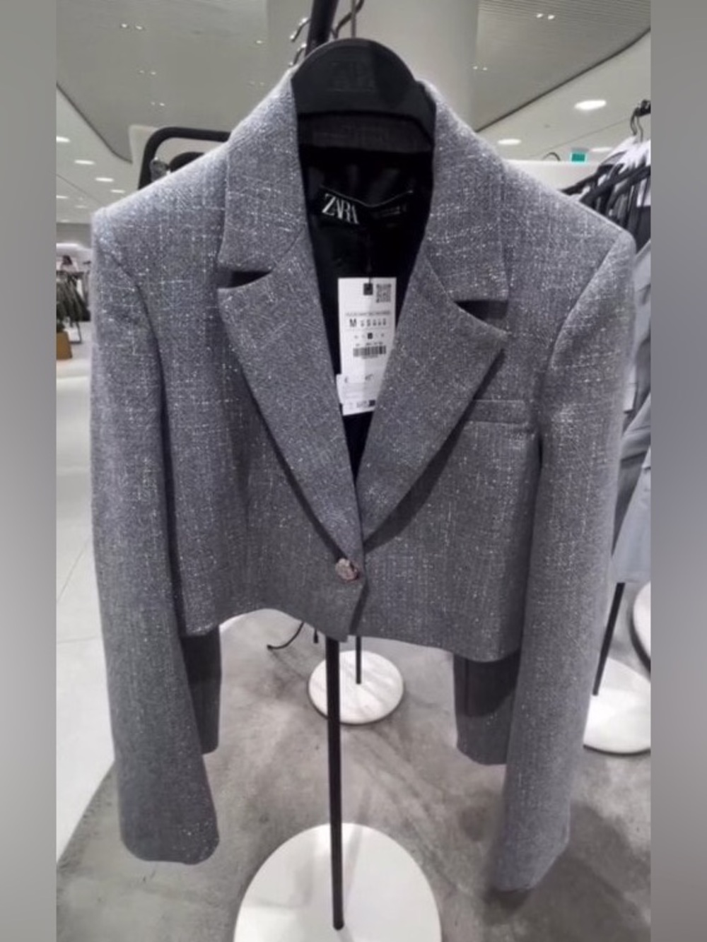 New ZARA Metallic Thread Cropped Blazer - Picture 9 of 10